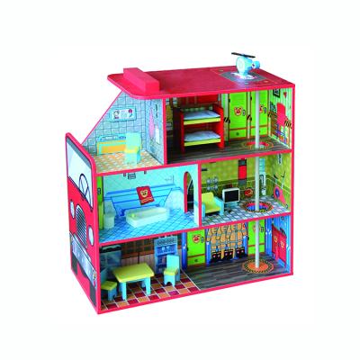 China Educational Toy Children Play Pretend Triple Floors Medium Wooden Doll House Children's Educational Toy Dollhouse for sale