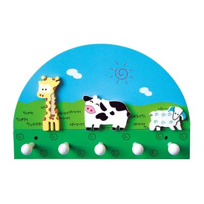 China Wall Mounted Cartoon Design Wooden Furniture Cute Animal Viable Kids Hangers For Clothes for sale