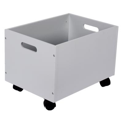 China Sustainable Modern White Wooden Furniture Craft Gift Home Storage Box With Roller Wheel for sale