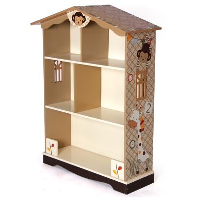 China Brown (Other) Fashion Adjustable Kids Children Monkey Design Floor Standing Book Shelves Wooden Animal Bookcase for sale