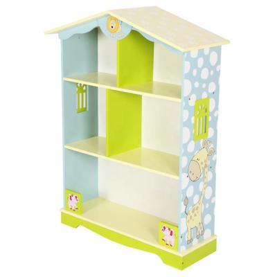 China Something can be placed on the zoo theme book storage wooden shelf shelf with roof structure for sale