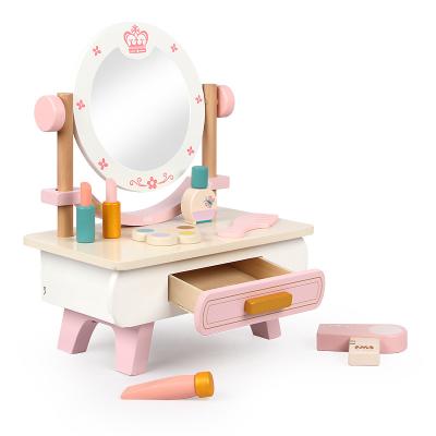 China Pretend To Play New Shape Hot Selling Simulate Children's Furniture Toys Wooden Kids Mini Dresser Table Toys for sale