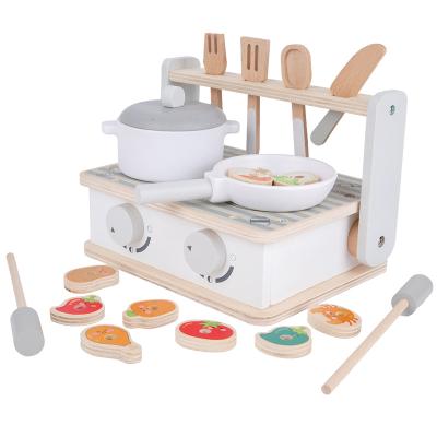 China Role Playing 2 New Style Toys Mini Girl Play House Children In 1 Kitchen Cooking BBQ Simulation Toys GRILL Wooden Toy Set for sale