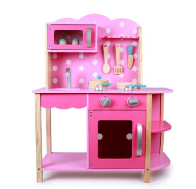 China Role playing new hot sale toy shape toys big pink wooden kitchen simulation pink kitchen toy wooden pink kitchen set for kids for sale