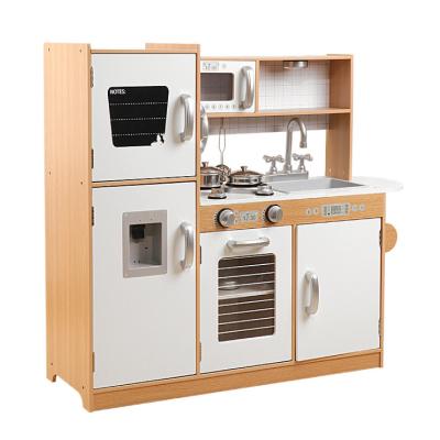 China Role playing toys new style wooden play kitchen toy simulation lighting sound effect cooking large kitchen toy wooden kitchen toy for children for sale