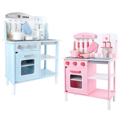 China Role playing new shape toy hot sale blue color wooden kitchen toys real wooden sound and light wooden kitchen toys pink kitchen toys for sale