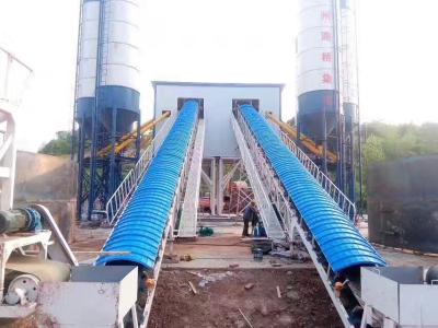 China Alimentação por correia Modular Concreto Batching Plant Mixer Equipamento controle PLC à venda