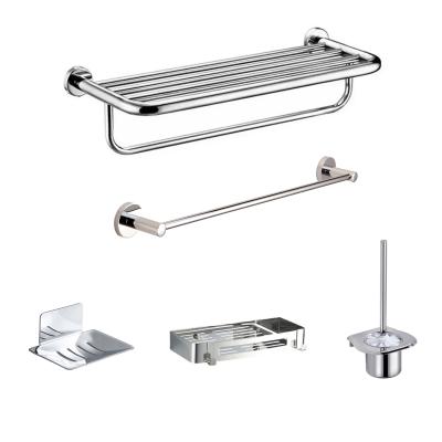 China Modern Durable 5 Pieces SUS304 Stainless Steel Washroom Bathroom Accessories Set Hotel Brushed Bathroom Hardware Factory Cheap Price for sale