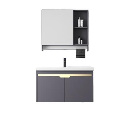 China Environmental Friendly Wall Hung Modern Aluminum Bathroom Sink With Vanity Storage Cabinet Set for sale