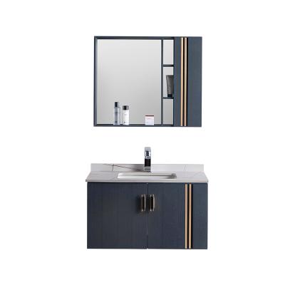 China 2020 Chaozhou Factory New Model Cabinets 80cm Low Price Environmental Friendly Aluminum Material Wall Hung Mounted With Basin Marble Bathroom Cabinet for sale