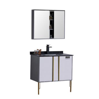 China 2020 New Model Environmental Friendly Ceramic Sink Cabinet Bathroom Vanity Unit With Marble Top Wall Hung Vanity With Mirror Plywood Vanity Set for sale