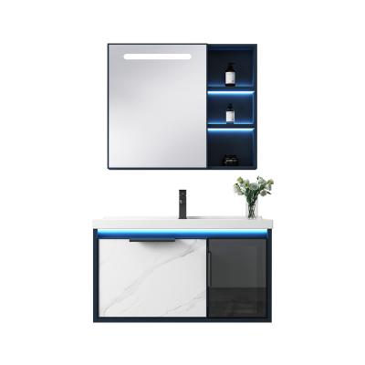 China New Design Bathroom LED Mirror Wall Mounted Modern Environmental Friendly Aluminum Cabinets Aluminum Bathroom Cabinet Vanity With Ceramic Basin for sale