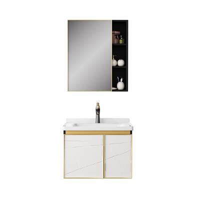 China High Quality Environmental Friendly Ceramic Basin With Storage Mirror Aluminum Wall Mounted Bathroom Cabinets Vanities With PVC Membrane 600mm for sale