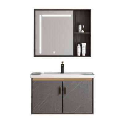 China New Environmental Friendly Bathroom Led Storage Mirror Wall Cabinet With Basin Bathroom Vanity Set Modern for sale