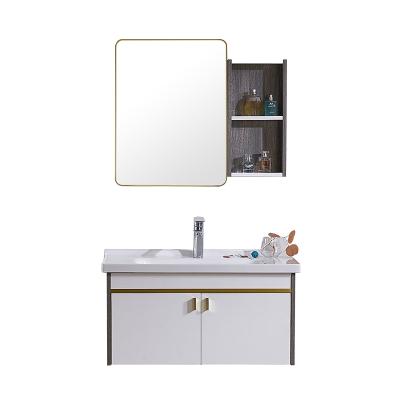 China Modern Environmental Friendly Wooden Single Wash Sink With Paint Leaf Bathroom Cabinet Wall Corner Hanging Vanity With Mirror 800mm Bathroom Cabinet for sale