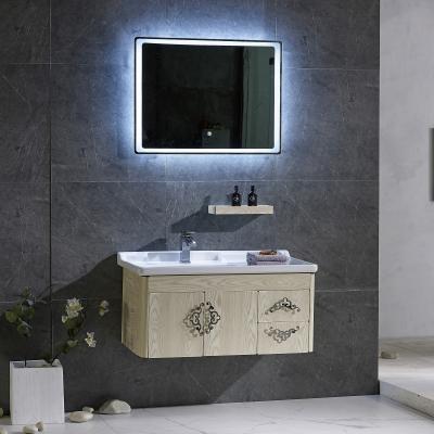 China Bathroom Environment Friendly Led Vanity Mirror With Shelf Marble Paint Poland Mirror Lights Cabinet Set Sink Solid Wood Used Bathroom Vanity for sale