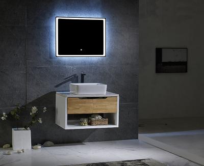 China New Environmental Friendly Modern Bathroom Vanity Cabinet Bathroom Vanity Cabinet Wood Instead Of Carbon Fiber With Led Mirror And Basin Cheap Price for sale