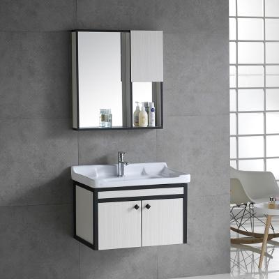 China New environmental friendly material aluminum and wood made wall hanging basin cabinet with corner mirror ware vanity hotel bathroom furniture for sale