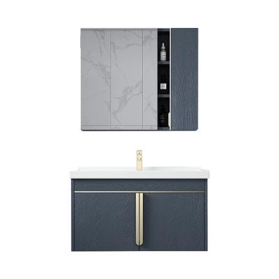 China Environmental Friendly 304 Stainless Steel Bathroom Cabinet With Ceramic Mirror Mirror Cabinet Vanity Cabinet Modern Hotel Bathroom Furniture for sale