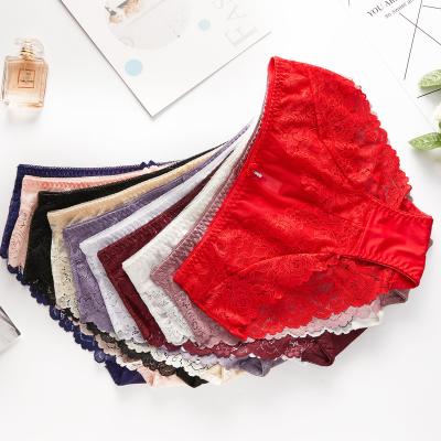 China Women's Fat Women's High Waist Panties Transparent Sexy Lace Underware Breathable Panties for sale