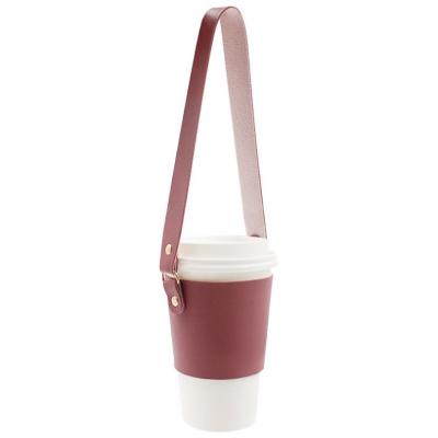 China Hot Selling PU Cup Socket Cup Sleeve Anti Scald Universal Cup Holder With Portable Strap for sale