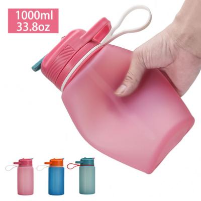 China Sustainable Feature And Silicone Material Eco - Friendly Sport Collapsible Water Bottle 1000ml for sale