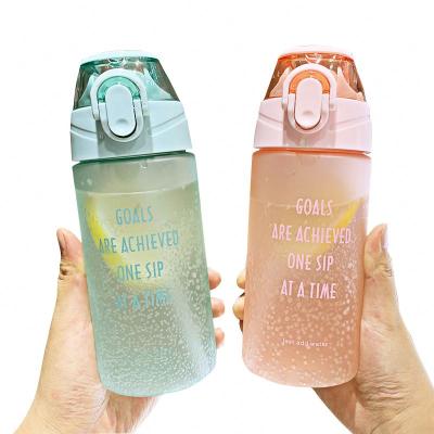 China Sustainable Custom Plastic Water Bottle 450ml Straw Sports Bottle With Lid Rope Lifting Portable Water Bottle for sale