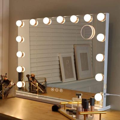 China Lighted Makeup Mirror Hollywood Style LED Vanity Mirror with 14 Touch Dimmer LED Bulbs for Makeup Dressing Table for sale