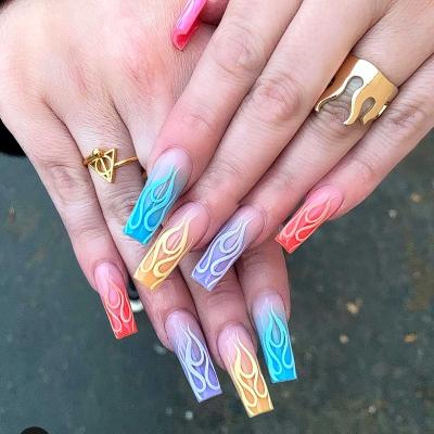 China Easy Apply Wholesale Coffin Long Press On Nails Luxury Custom Artificial False Nails Press On Nails Matte Ballerina Nails With Diamond Colorful for sale