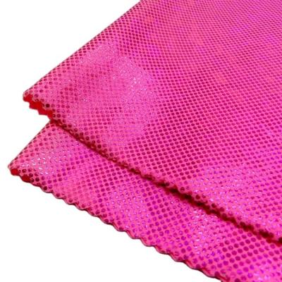 China Colorful Spandex Dot Hologram Foil Printing Knitted Fabric Various Shiny Stretch Glitter Effect Pattern For Swimwear Stage Performance for sale