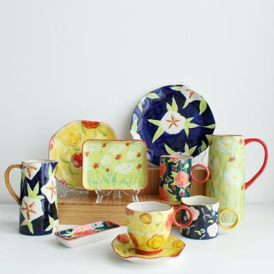 China Viable Hand Painted High Quality Floral Flower Pattern Custom Design Dinnerware Set Ceramic Dinnerware Set for sale