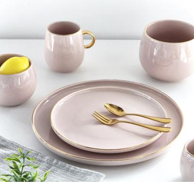 China Wholesale High Quality Luxury Classic Gold Rim Custom Design Ceramic Tableware Simple Elegant Dinnerware Set Viable for sale