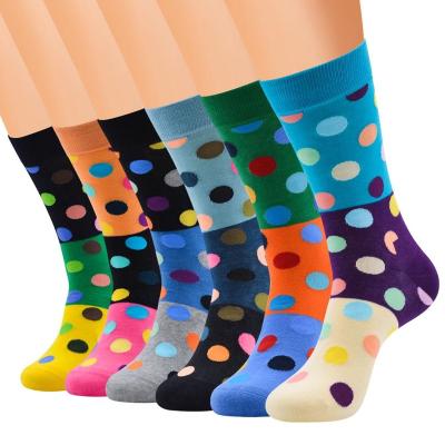 China Viable Wholesale High Quality Custom Cotton Colorful Dots Logo Dress Happy Crew Men Socks for sale