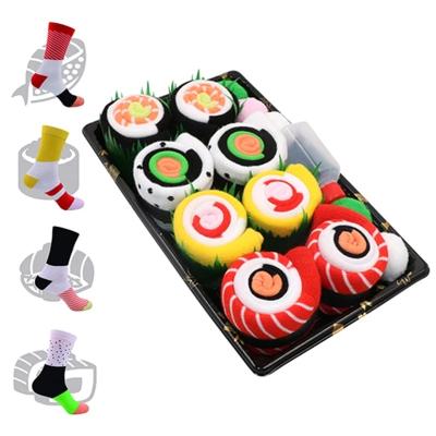 China Custom QUICK DRY Manufacturer Own Design Creative Cotton Novelty Funny Sushi Socks With Gift Box for sale