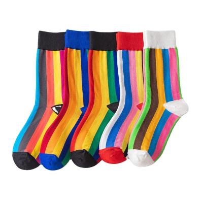 China Loose Korean Fancy Cotton Crew Women's Cute Colorful Rainbow Socks Viable for sale