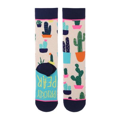 China 2020 newest design cactus happy cute fashion crazy creative funny women tube socks custom made custom design for sale