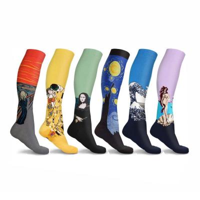 China Newest Unisex Medical 20-30mmHg Knee High Art Compression Colorful Fancy Socks Viable for sale