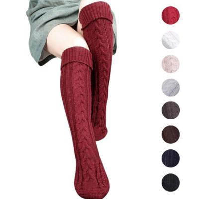 China Viable Wholesale Custom Winter Thick Stockings Over The Knee High Cable Knit Boot Socks For Women for sale