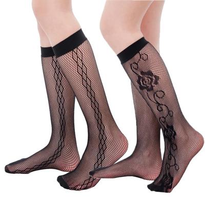 China Viable Lady Wholesale Nylon Lace Knee High Fishnet Stockings Black Sexy Silk Socks for sale