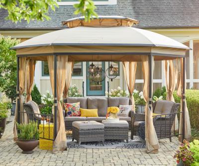 China Garden Home Depot Factory Direct Octagon Outdoor Rattan Canopy Canopy Wicker Gazebo In Amazon Anti-Drop Mail Order Packing for sale