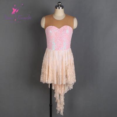 China Dresses 16003 Stretch Sequin Lace and Mesh Top Bodice with Lace Skirt for Child and Adult Ballet Dancing Lyrical and Contemporary Costume for sale