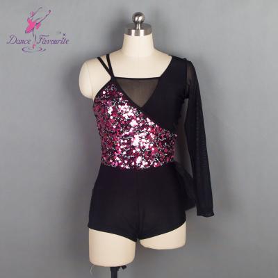 China Dresses 18590 Burgundy Sequin and Black Spandex Dance Wear for Girls and Women Jazz and Tap Dance Costumes for sale