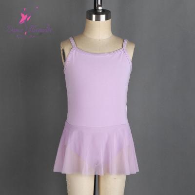 China Leotard Girls Camisole Edged Leotard Ballet Dance Wear Basic Cotton Leotard With Mesh Skirt Practice Leotard for sale