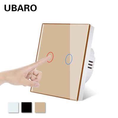 China Single Live Wire Touch Light Switch Gold Tempered Glass Panel Smart Light Switch 60Hz for sale