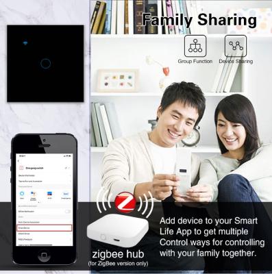 China 1Gang Smart Tuya Zigbee Switch Type 86 Black EU/UK Standard App Remote Control Need Neutral Wire Required for sale