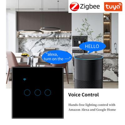 China UBARO Tuya Zigbee Smart Switch Support Voice Activated Wall 3 Gang 10A Black App/Touch Control Timing Sharing for sale