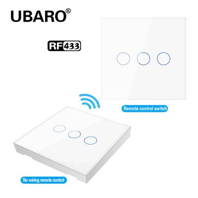 China EU 86Type 20 Metros Interruptor de Parede de Controle Remoto Sem Fio Smart Home Interruptor de Energia Sem Fio 3 Gang Painel de Vidro à venda