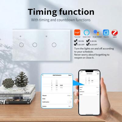 China Light Smart Zigbee Switch App Control 3 Gang Neutral Wire 3 Gang Smart Light Switch for sale