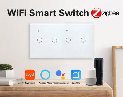 China Smart Tuya Zigbee Switch App Remote Control 4 Gang Support Google Assistant Amazon Alexa for sale