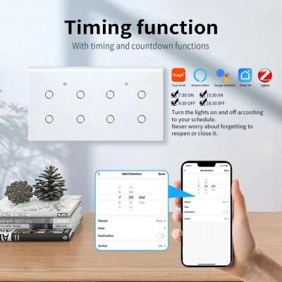 China Touch Control Zigbee Switch Module Voice Control  ABS PC 8 Gang White Touch Dimmer Switch for sale